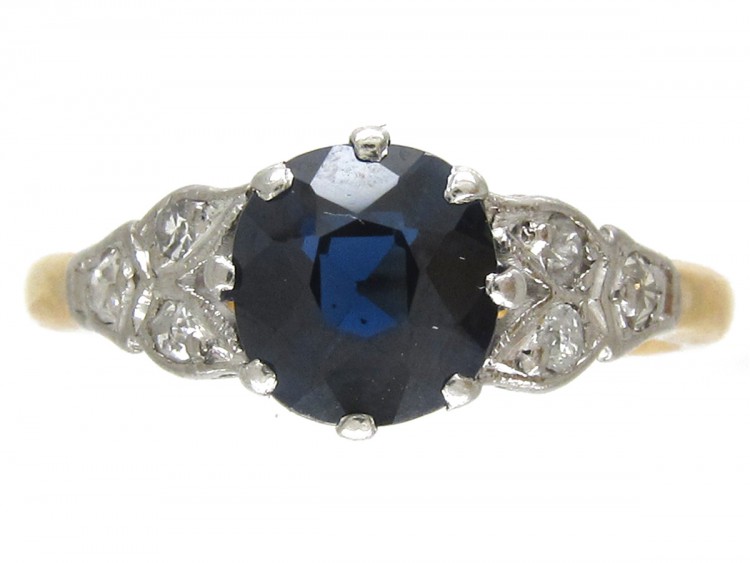 18ct Gold & Platinum Burma Sapphire & Diamond Shoulders Art Deco Ring