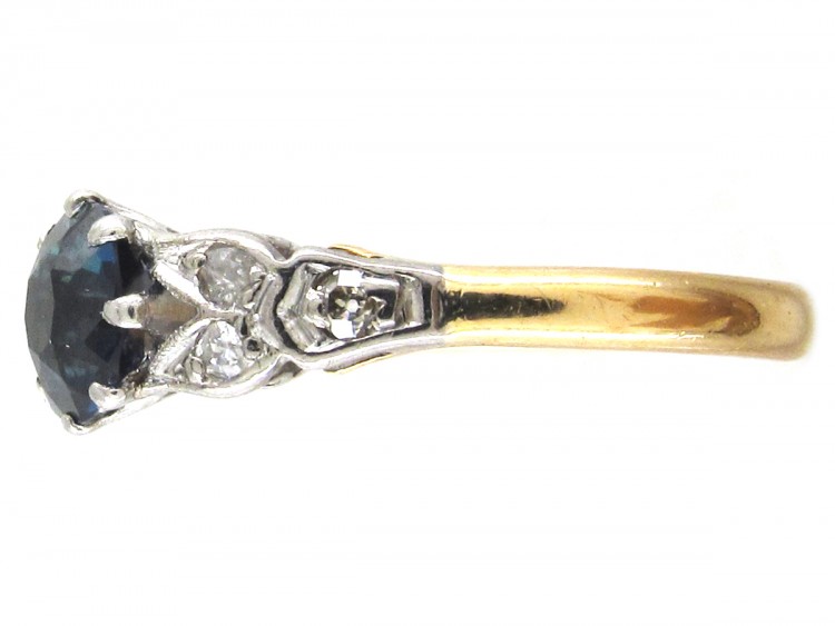 18ct Gold & Platinum Burma Sapphire & Diamond Shoulders Art Deco Ring
