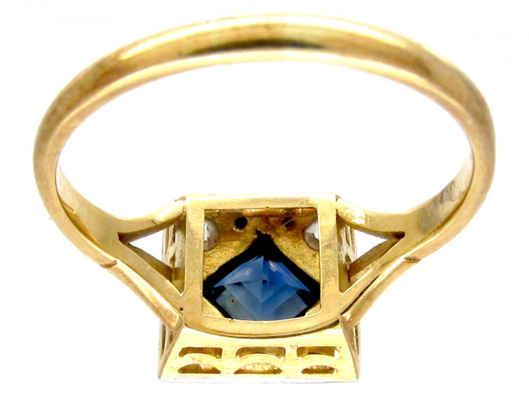 18ct & Platinum Art Deco Sapphire & Diamond Square Ring