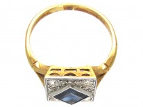 18ct & Platinum Art Deco Sapphire & Diamond Square Ring