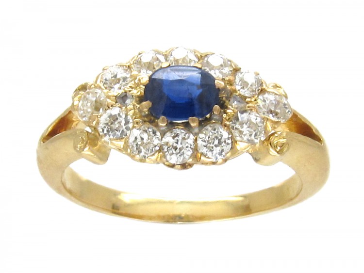 Edwardian 18ct Gold Sapphire & Diamond Oval Cluster Ring