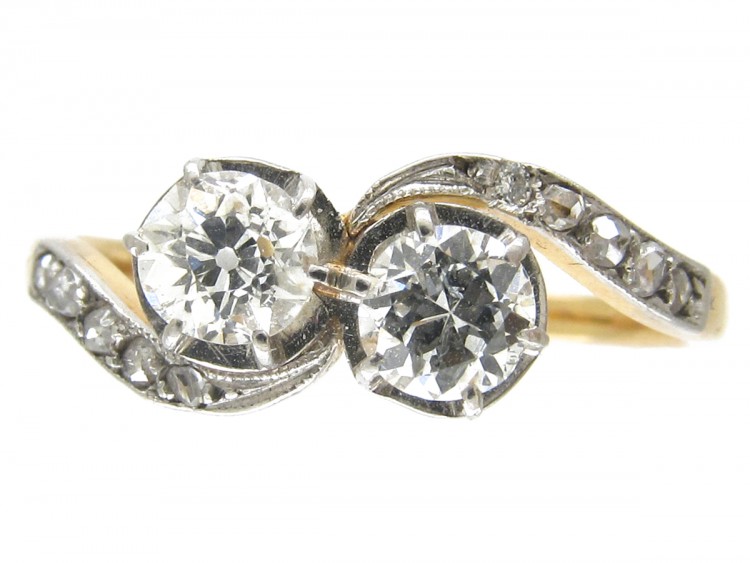 Edwardian 18ct Gold & Platinum Two Diamond Crossover Ring