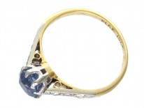 Edwardian Solitaire Ceylon Sapphire with Diamond Shoulders Ring