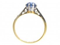 Edwardian Solitaire Ceylon Sapphire with Diamond Shoulders Ring