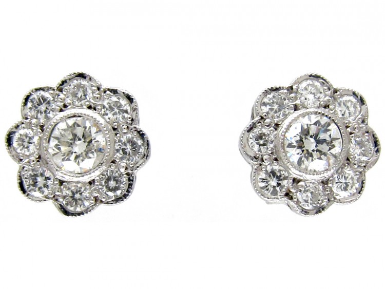 18ct White Gold & Diamond Daisy Cluster Earrings