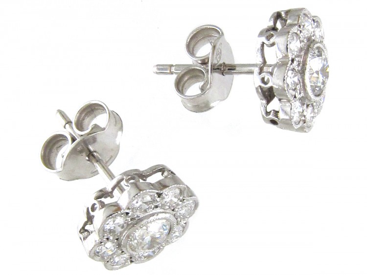 18ct White Gold & Diamond Daisy Cluster Earrings