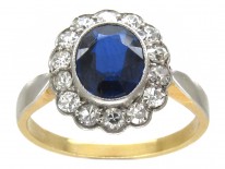 18ct Gold & Platinum Burma Sapphire & Diamond Cluster Ring