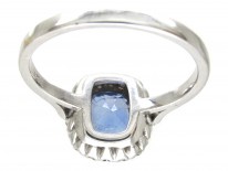 18ct White Gold Rectangular Ceylon Sapphire & Diamond Ring