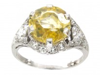 Yellow Sapphire & Diamond & Platinum Art Deco Ring