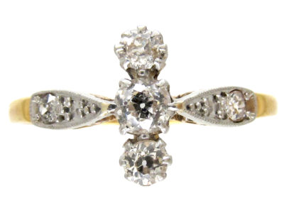 Edwardian Diamond Three Stone Ring with Diamond Shoulders