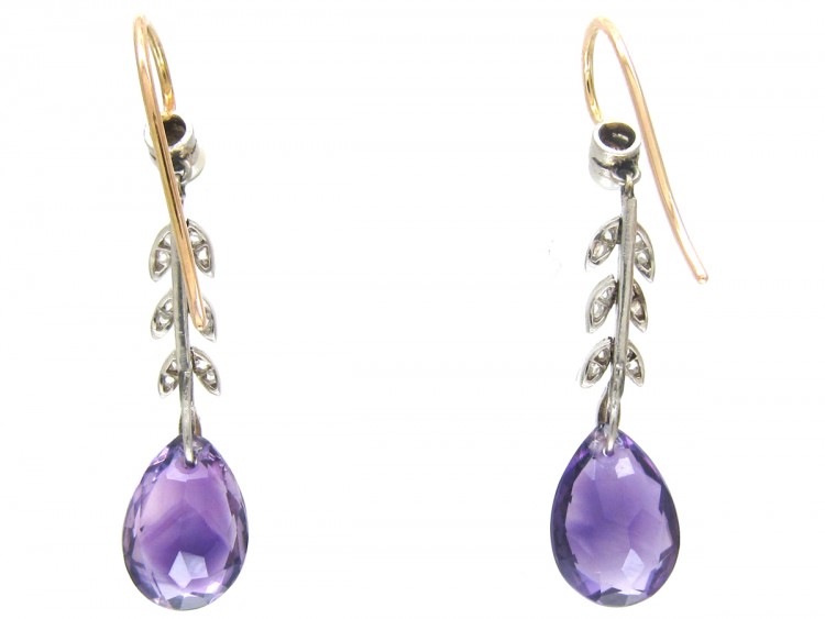 Edwardian Amethyst Natural Pearl & Diamond Drop Earrings
