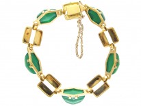 Art Deco French 18ct Gold & Green Chalcedony Bracelet