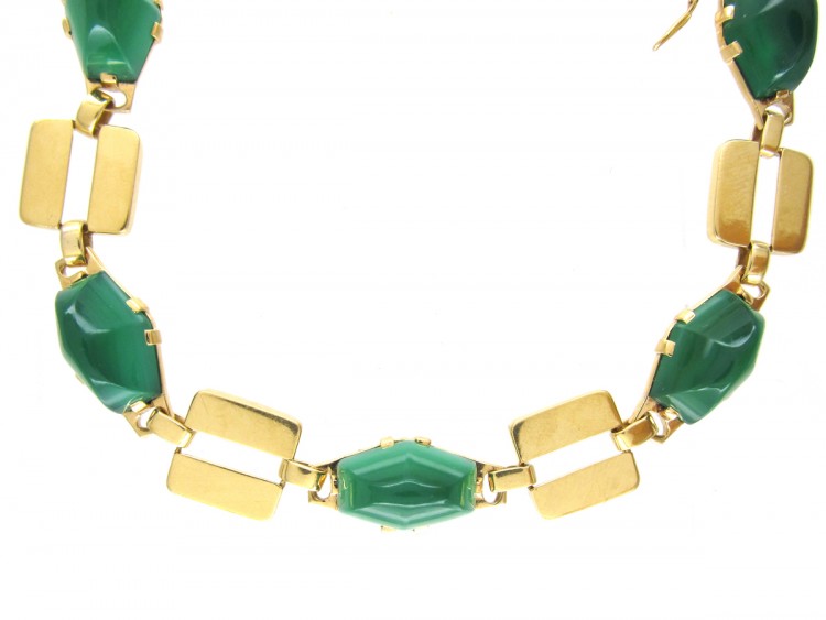 Art Deco French 18ct Gold & Green Chalcedony Bracelet