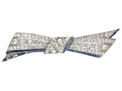 Art Deco Platinum, Diamond & Sapphire Bow Brooch