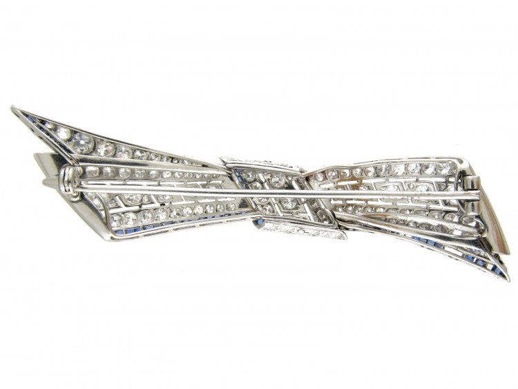 Art Deco Platinum, Diamond & Sapphire Bow Brooch