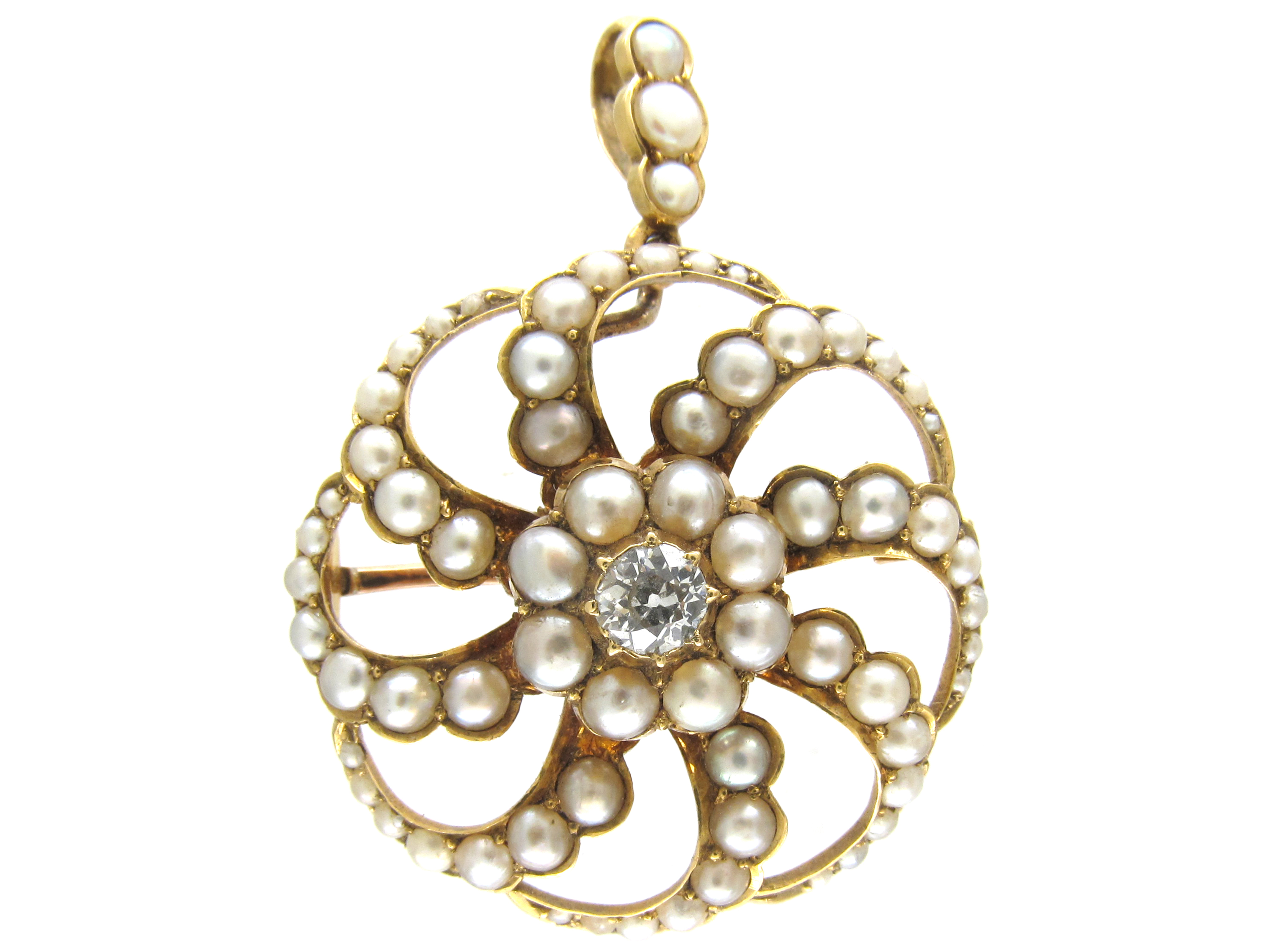 Pearl & Diamond Wreath Pendant (27B) | The Antique Jewellery Company