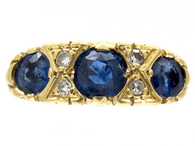 Victorian Three Stone Sapphire & Diamond Ring