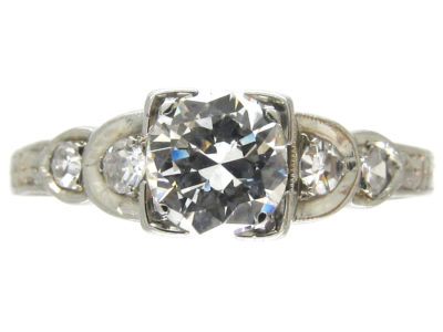 Art Deco Diamond Solitaire Ring with Diamond Shoulders