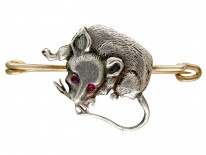 Silver Rat Brooch with Ruby Eyes