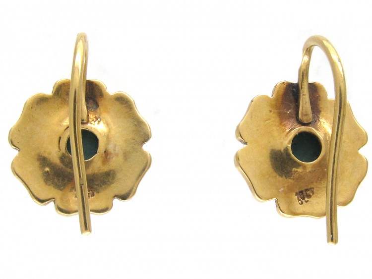 Edwardian 18ct Gold Natural Split Pearl & Turquoise Flower Earrings