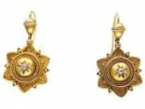 Victorian 18ct Gold Etruscan Design & Diamond Set Earrings