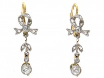 Edwardian Diamond Bow & Leaf Drop Earrings