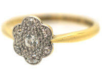 Edwardian 18ct Gold & Platinum Diamond Set Oval Daisy Cluster Ring