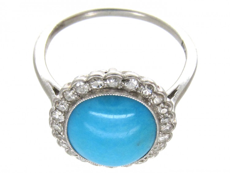 Edwardian Turquoise & Diamond Cluster Ring