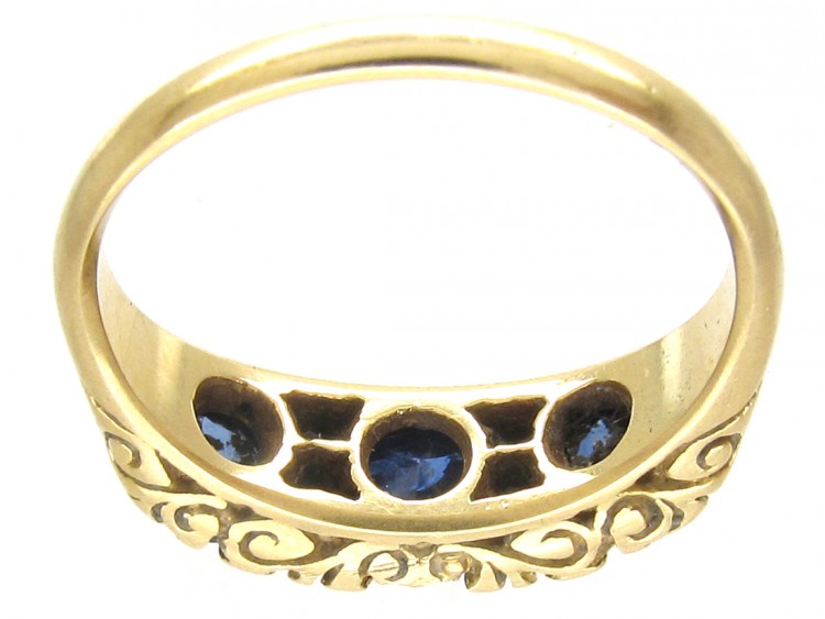 Victorian Three Stone Sapphire & Diamond Ring