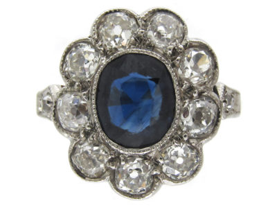 Edwardian Large Diamond & Sapphire Cluster Ring