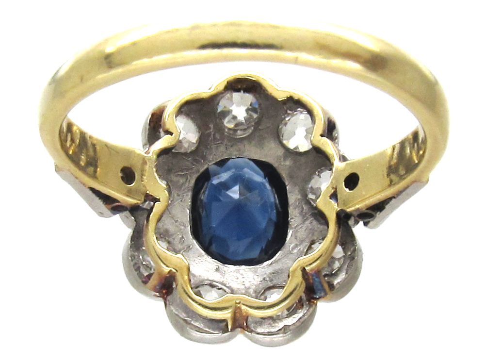 Edwardian Large Diamond & Sapphire Cluster Ring (70/O) | The Antique ...