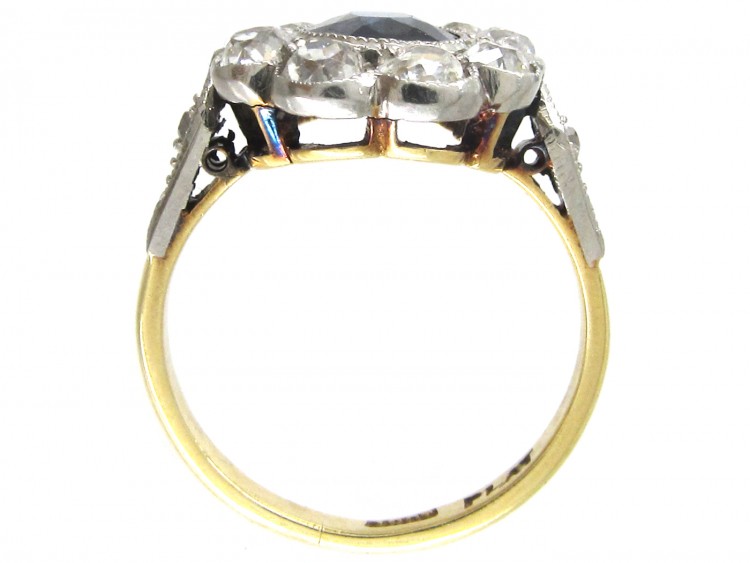 Edwardian Large Diamond & Sapphire Cluster Ring