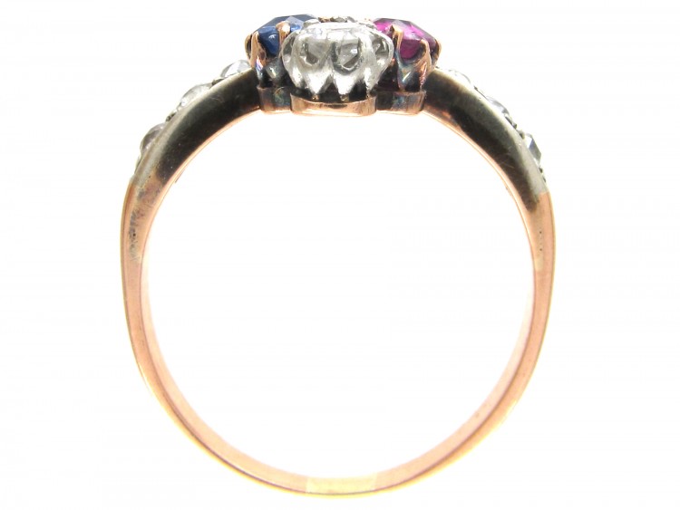 Art Nouveau Sapphire Diamond & Ruby Trefoil Ring