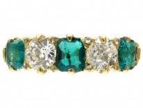 Victorian Five Stone Emerald & Diamond Ring