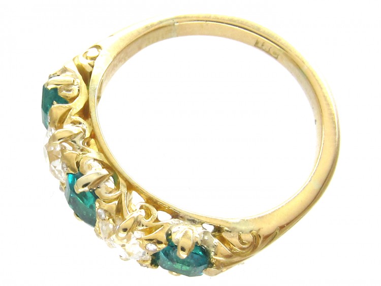 Victorian Five Stone Emerald & Diamond Ring