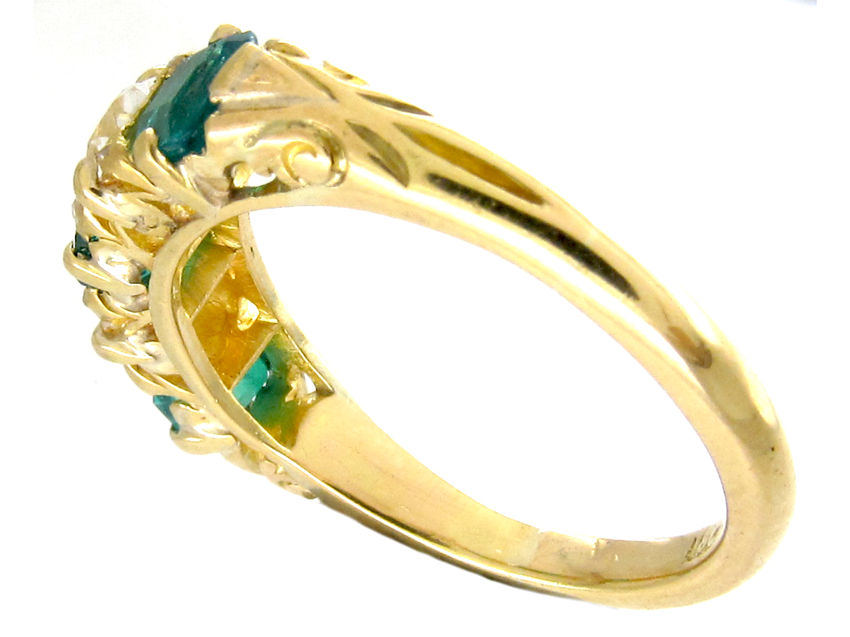 Victorian Five Stone Emerald & Diamond Ring (764F) | The Antique ...