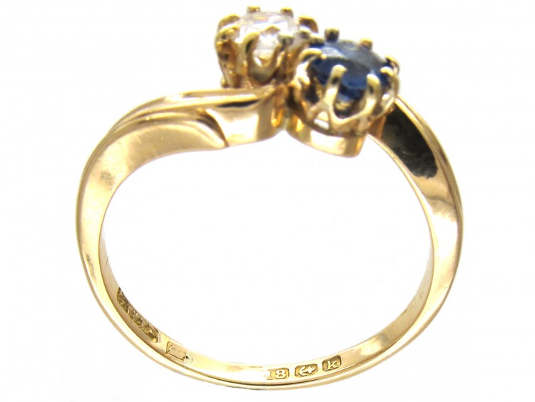 Edwardian Two Stone Diamond & Sapphire Crossover Ring