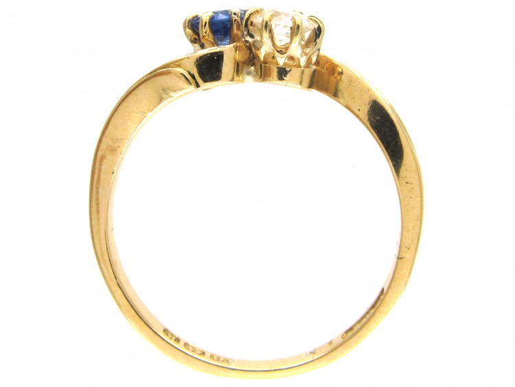 Edwardian Two Stone Diamond & Sapphire Crossover Ring