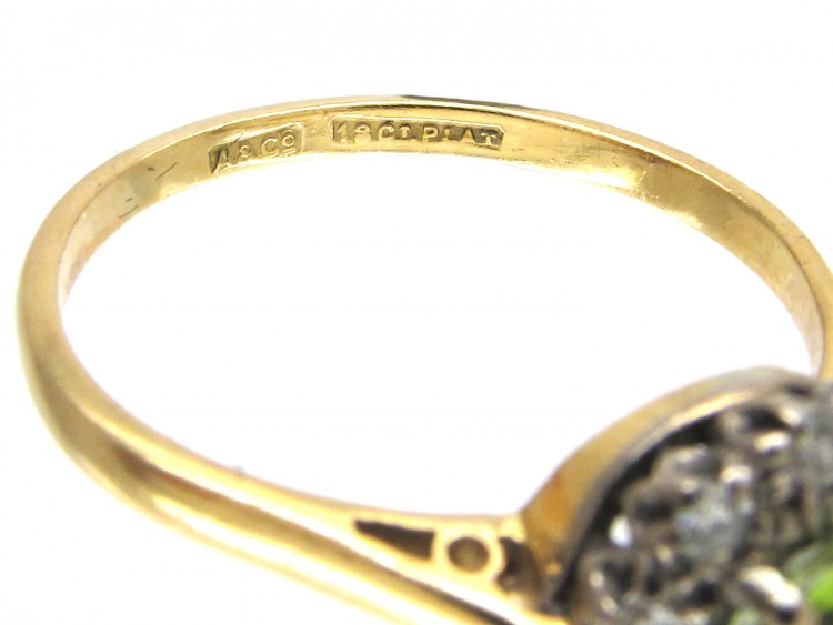 18ct Gold & Platinum Edwardian Peridot & Diamond Cluster Ring
