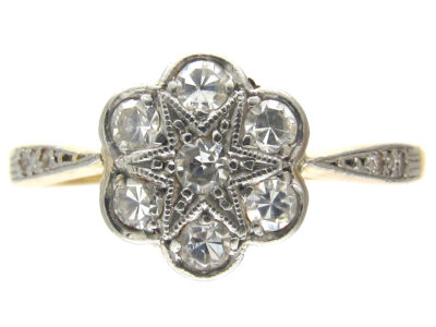 Edwardian Flower Cluster Ring with Diamond Shoulders