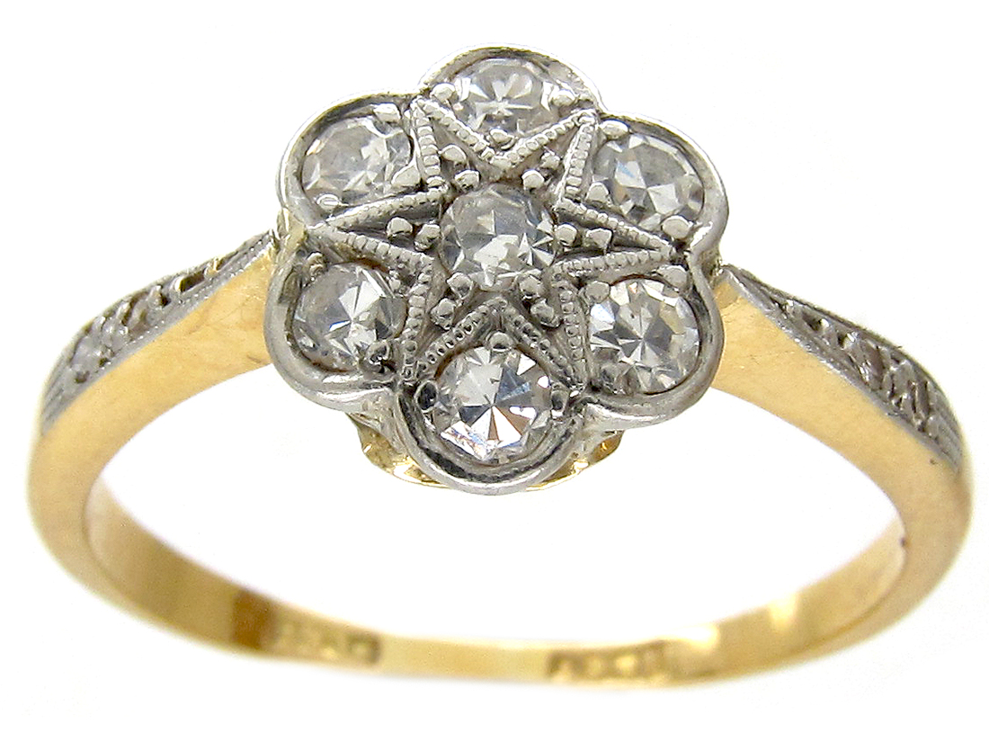 Edwardian Flower Cluster Ring with Diamond Shoulders (990F) | The ...