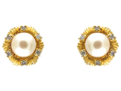 14ct Gold, Pearl & Diamond Round Earrings