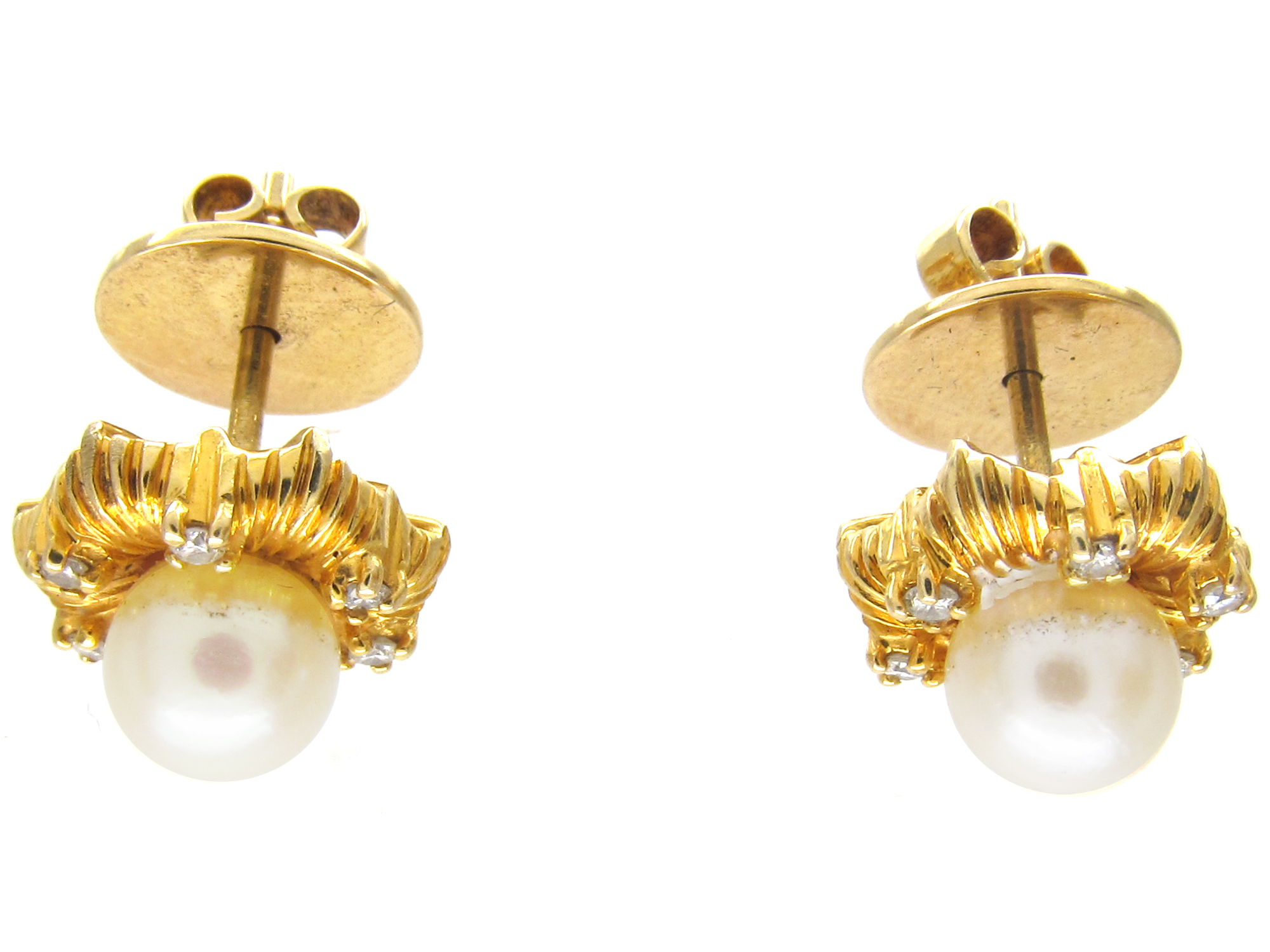 14ct Gold, Pearl & Diamond Round Earrings (946F) | The Antique ...