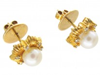 14ct Gold, Pearl & Diamond Round Earrings
