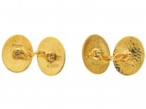Edwardian 18ct Hammered Gold Sapphire & Diamond Cufflinks
