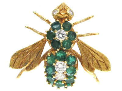 Emerald & Diamond 18ct Gold Bee Brooch