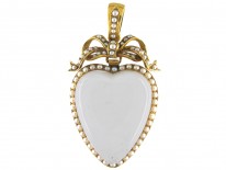 Victorian Large Heart Shaped Gold & Rock Crystal Pendant with Bow Top