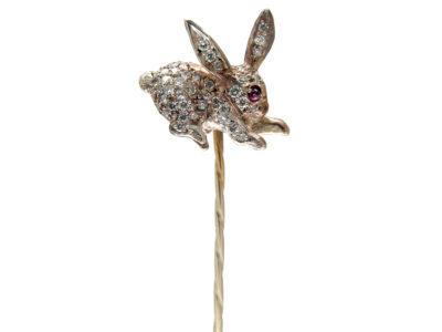 Edwardian Rose Diamond & Ruby Rabbit Stickpin