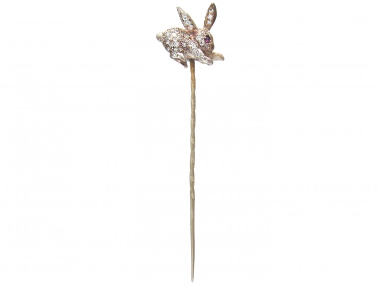 Edwardian Rose Diamond & Ruby Rabbit Stickpin