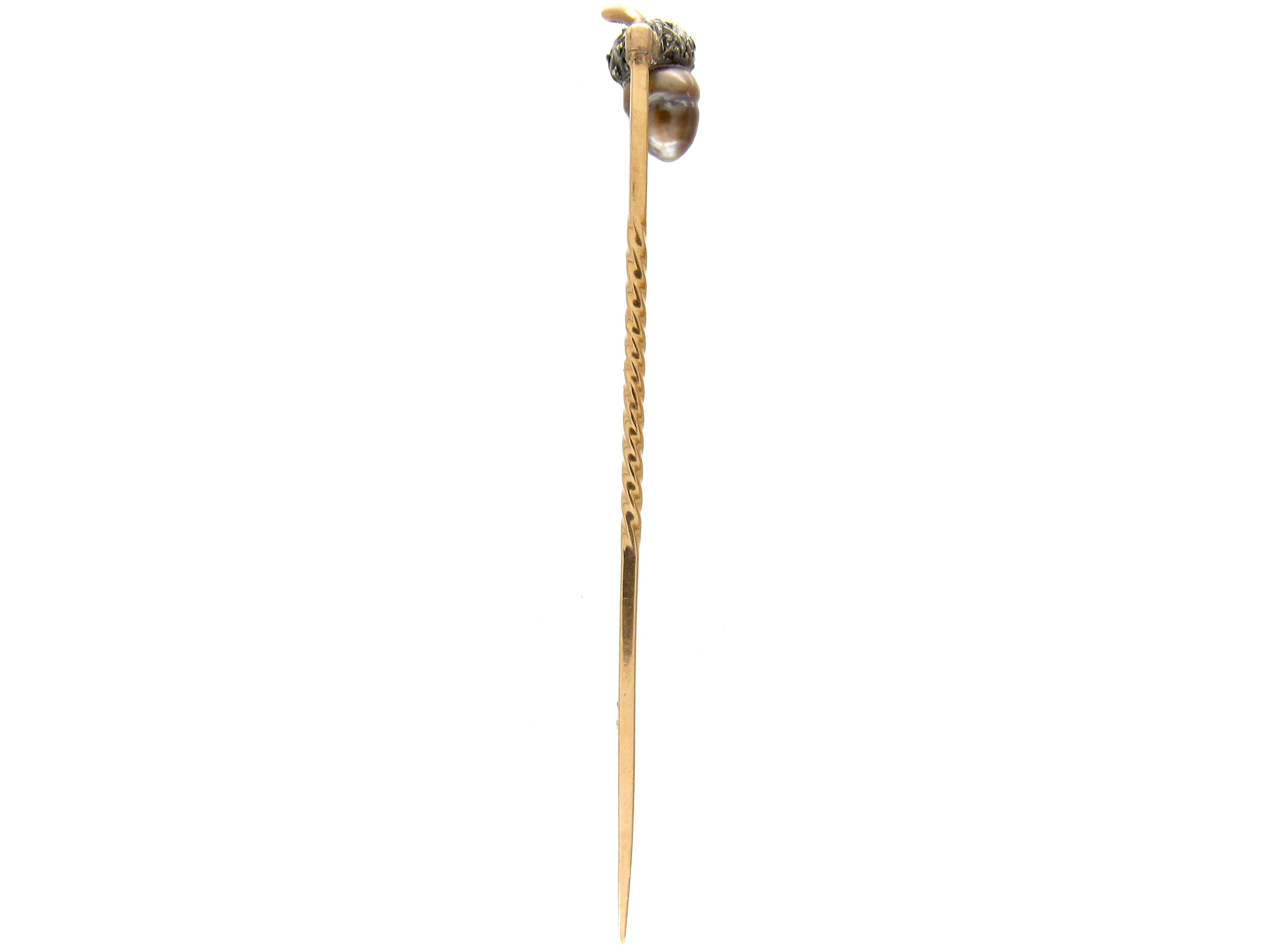 Edwardian Natural Grey Pearl & Rose Diamond Acorn Stickpin (974F) | The ...